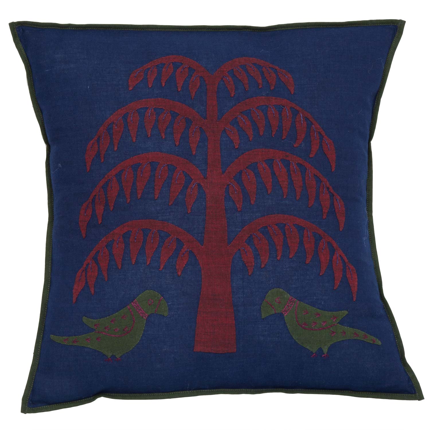 Indian Fir Tree Applique Pillow Cover - Navy/Maroon